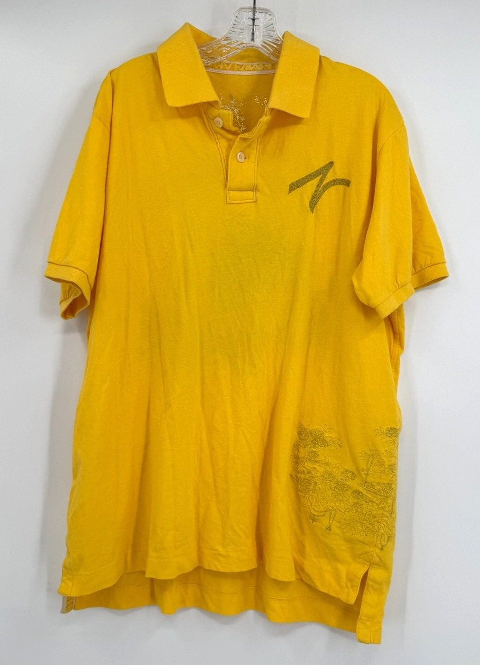 Karl Kani Life Mens Yellow Cotton Embroidered Short Sleeve Polo Shirt Sz L